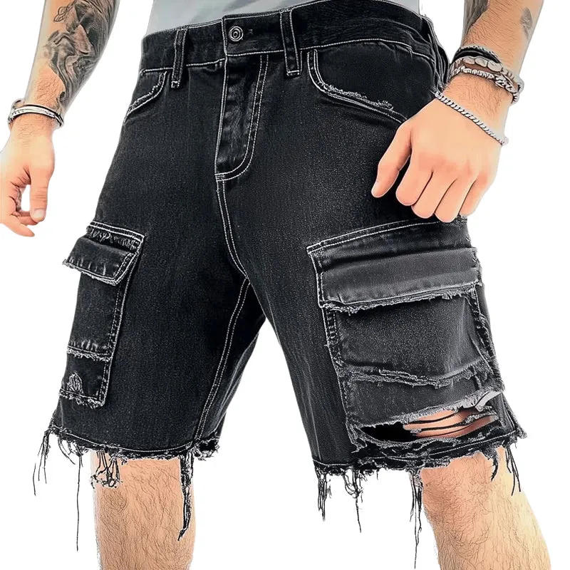 Men's Summer Fashion Ripped Denim Shorts MTA1741D0U sold by Manly