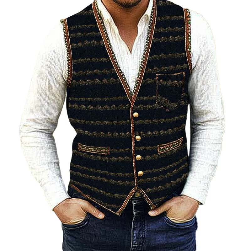 Men's Vintage V-Neck Printed Button Vest MTA1822D9U sold by Manly
