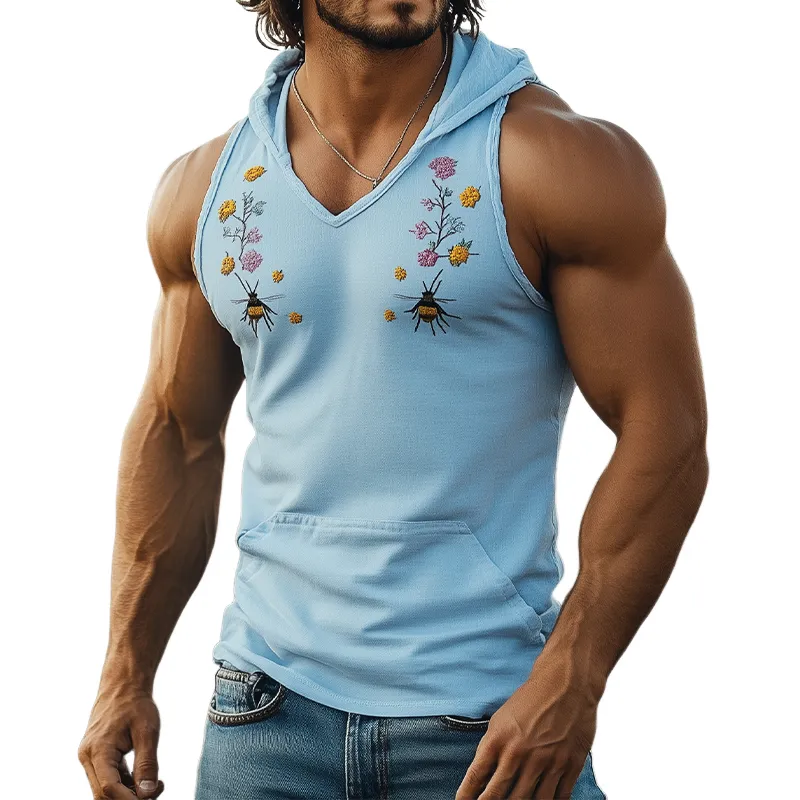 Men's Summer Fashion Casual Slim Fit Cotton Blended Hooded Pocket Tank Top MTA1837D7K sold by Manly