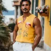 Men's Summer Fashion Casual Hawaiian Style Cotton and Linen Flamingo Embroidered Tank Top MTA1862D5K sold by Manly