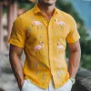 Men's Summer Fashion Hawaiian Style Cotton and Linen Flamingo Embroidered Short Sleeve Shirt MTA1852D8K sold by Manly