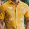 Men's Summer Fashion Hawaiian Style Cotton and Linen Flamingo Embroidered Short Sleeve Shirt MTA1852D8K sold by Manly