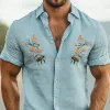 Men's Summer Fashion Casual Cotton and Linen Animal and Flower Embroidered Short Sleeve Shirt MTA1848D1K sold by Manly