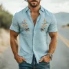 Men's Summer Fashion Casual Cotton and Linen Animal and Flower Embroidered Short Sleeve Shirt MTA1848D1K sold by Manly