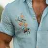 Men's Summer Fashion Casual Cotton and Linen Animal and Flower Embroidered Short Sleeve Shirt MTA1848D1K sold by Manly