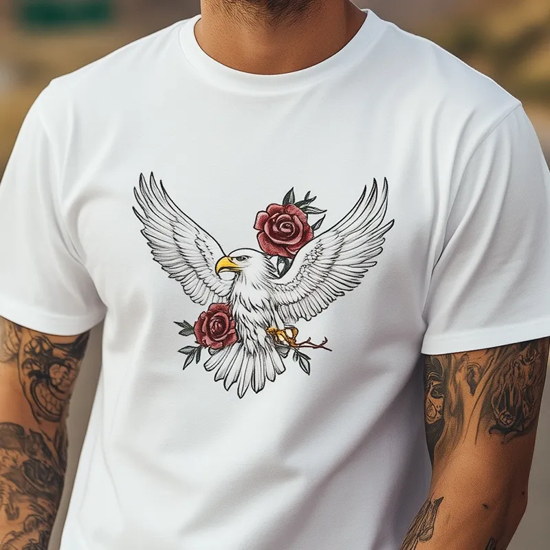 Men's Summer Fashion Casual Cotton Blended Bald Eagle and Rose Printed Short Sleeve T-Shirt MTA1851D1K sold by Manly product image thumbnail 4