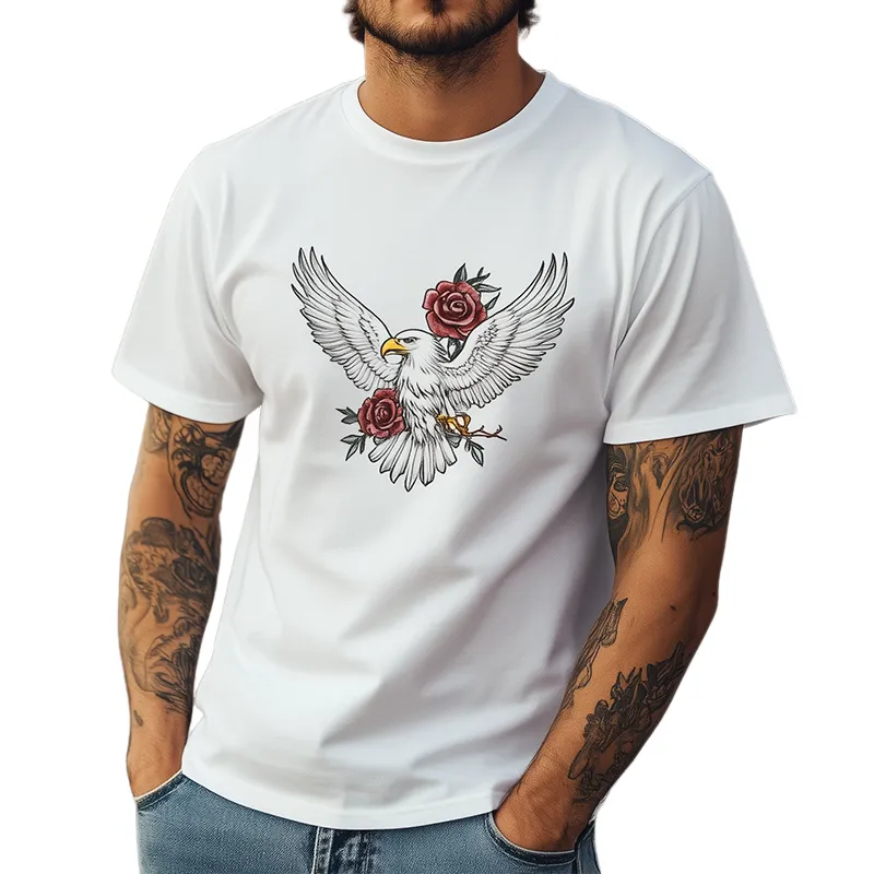 Men's Summer Fashion Casual Cotton Blended Bald Eagle and Rose Printed Short Sleeve T-Shirt MTA1851D1K sold by Manly