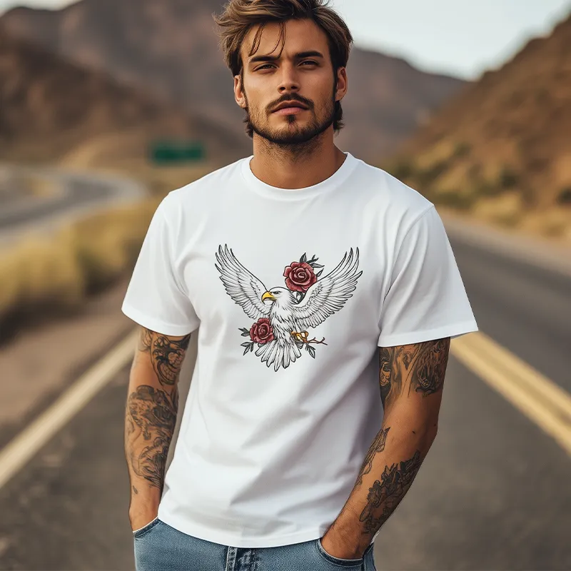 Men's Summer Fashion Casual Cotton Blended Bald Eagle and Rose Printed Short Sleeve T-Shirt MTA1851D1K sold by Manly product image thumbnail 3