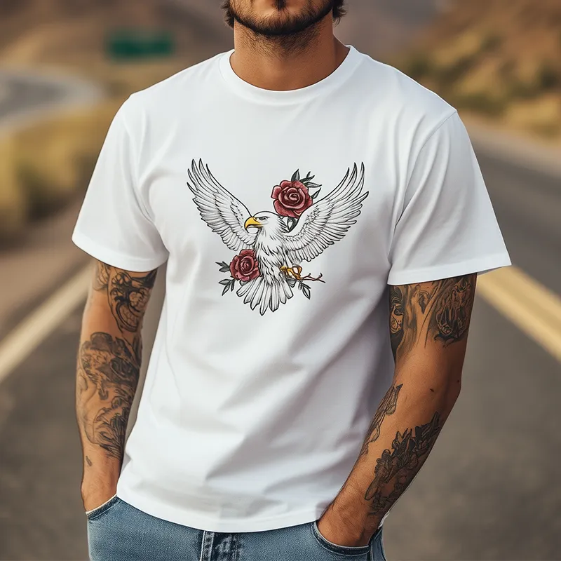 Men's Summer Fashion Casual Cotton Blended Bald Eagle and Rose Printed Short Sleeve T-Shirt MTA1851D1K sold by Manly product image thumbnail 2