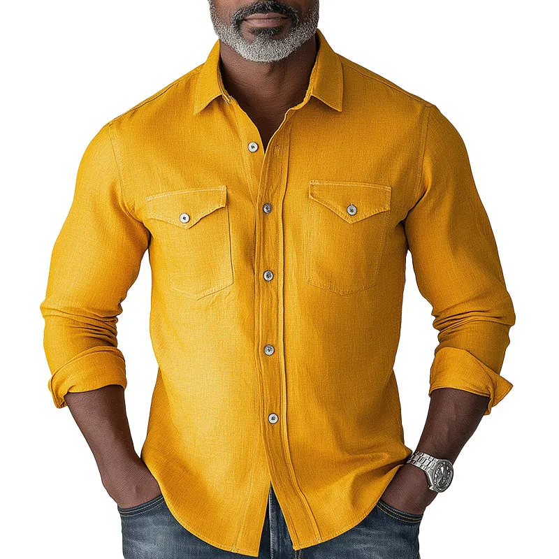 Men's Summer Fashion Comfortable Natural Cotton And Linen Long-Sleeved Shirt MTA1814D6P sold by Manly
