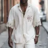 Men's Summer Fashion Retro Embroidered Lace Splicing Short Sleeve Shirt MTA1827D3P sold by Manly
