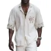 Men's Summer Fashion Retro Embroidered Lace Splicing Short Sleeve Shirt MTA1827D3P sold by Manly
