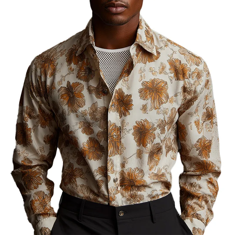 Men's Summer Fashion Retro Cotton and Linen Printed Long Sleeve Shirt MTA1833D7P sold by Manly