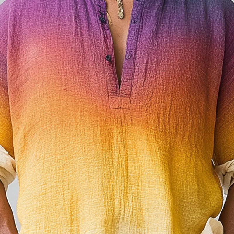 Men's Summer Fashion Cotton and Linen Printed Gradient Long Sleeve T-shirt MTA1891D1P sold by Manly product image thumbnail 3