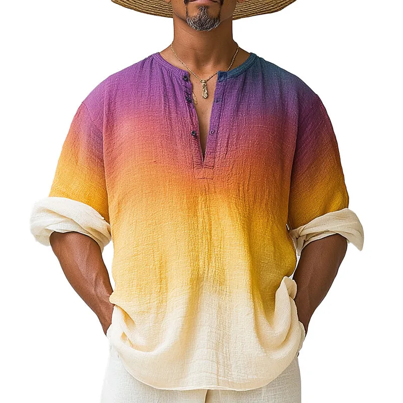 Men's Summer Fashion Cotton and Linen Printed Gradient Long Sleeve T-shirt MTA1891D1P sold by Manly