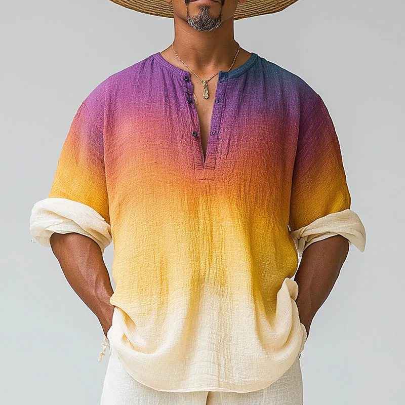 Men's Summer Fashion Cotton and Linen Printed Gradient Long Sleeve T-shirt MTA1891D1P sold by Manly product image thumbnail 2