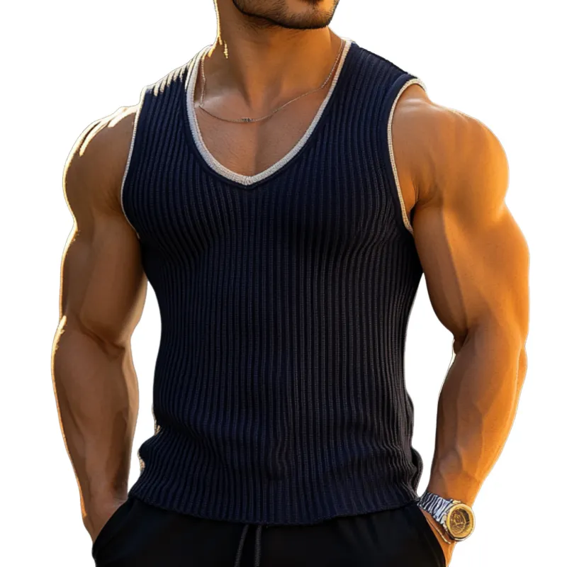 Men's Casual Contrast Color U-Neck Slim Fit Knit Tank Top MTA1751D4M sold by Manly