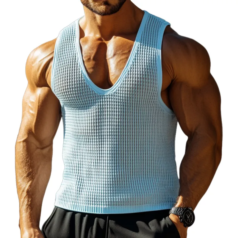 Men's Casual U-Neck Slim Fit Waffle Knit Tank Top MTA1742D0M sold by Manly