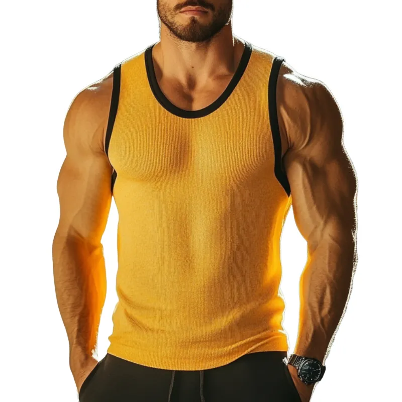 Men's Casual Contrast U-Neck Soft Slim Knitted Tank Top MTA1720D1M sold by Manly