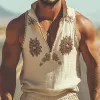 Men's Summer Fashion Retro Western Style Deep V Neck Cotton and Linen Embroidered Tank Top MTA1770D1K sold by Manly