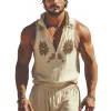 Men's Summer Fashion Retro Western Style Deep V Neck Cotton and Linen Embroidered Tank Top MTA1770D1K sold by Manly