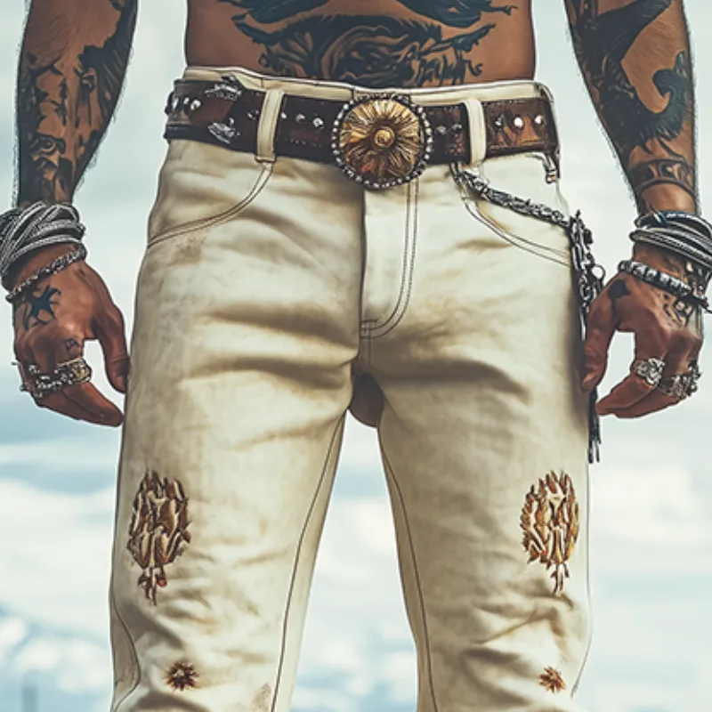 Men's Spring Fashion Retro Western Style Suede Embroidered Pants MTA1643D8K sold by Manly product image thumbnail 3