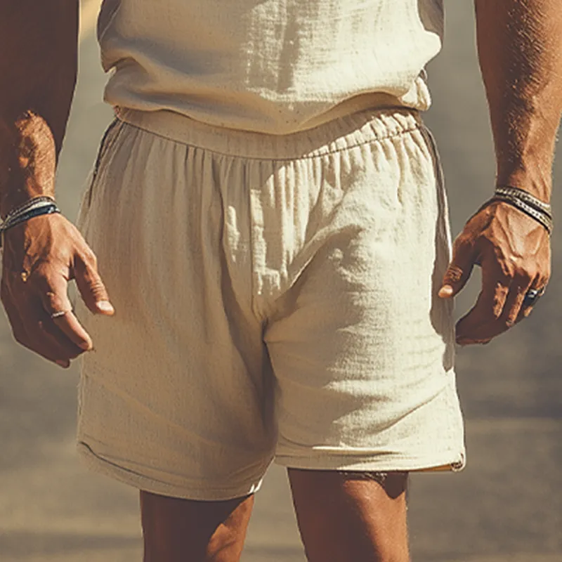 Men's Summer Fashion Western Style Cotton and Linen Stand Collar Embroidered Vest Elastic Waist Shorts Set MTA1795D7K sold by Manly product image thumbnail 5