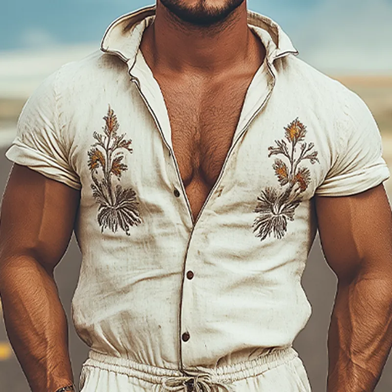 Men's Spring and Summer Fashion Western Style Hooded Shirt Cotton and Linen Embroidered Jumpsuit MTA1762D1K sold by Manly product image thumbnail 4