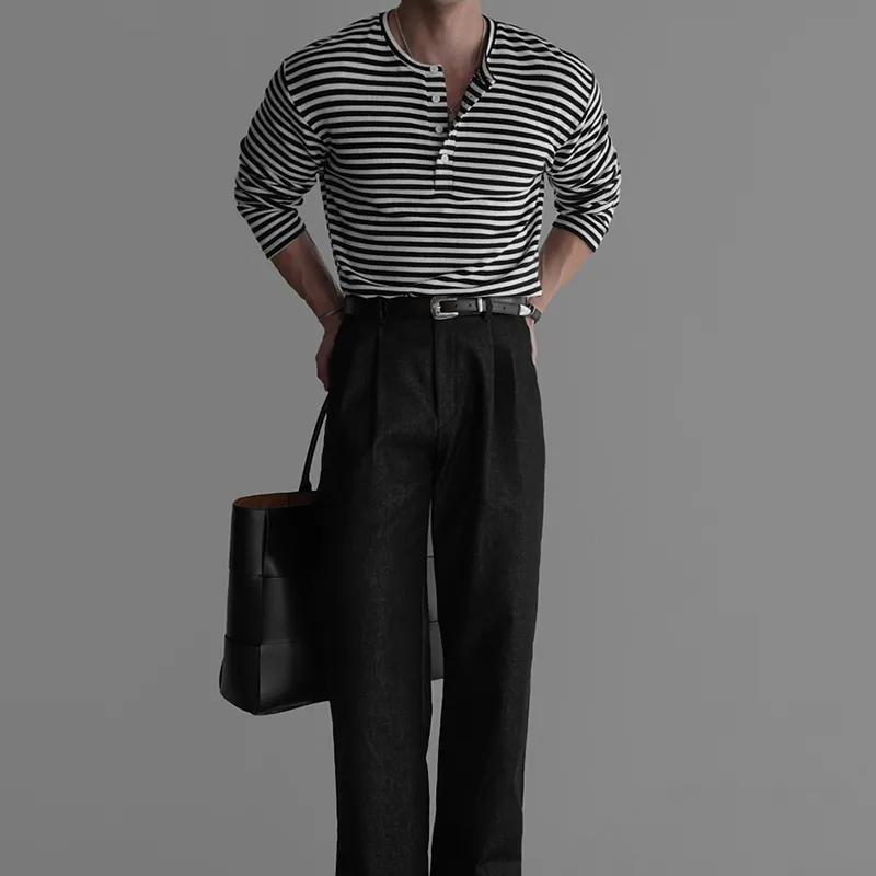 Men's Striped Henley Collar Long Sleeve T-shirt MTA1701D8Z sold by Manly product image thumbnail 4