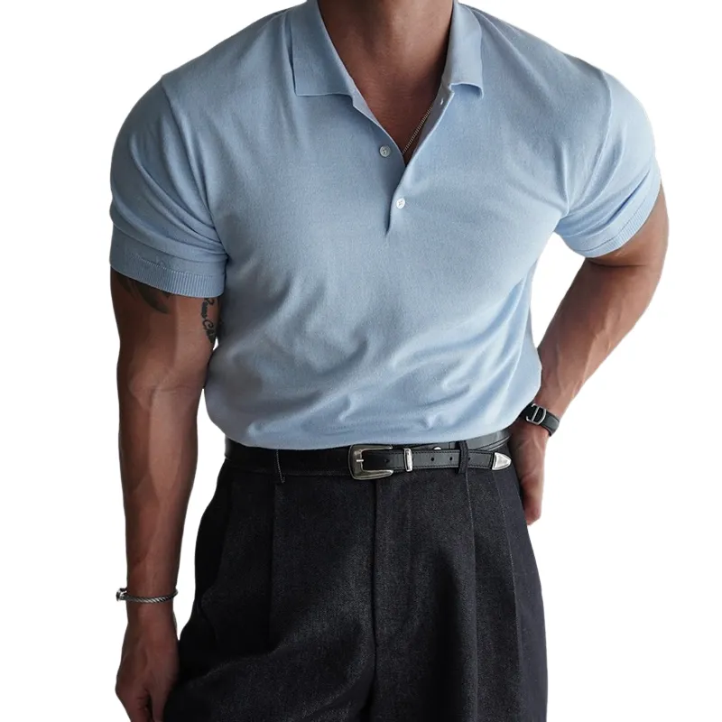 Men's Solid Color Lapel Short Sleeve Polo Shirt MTA1767D3Z sold by Manly