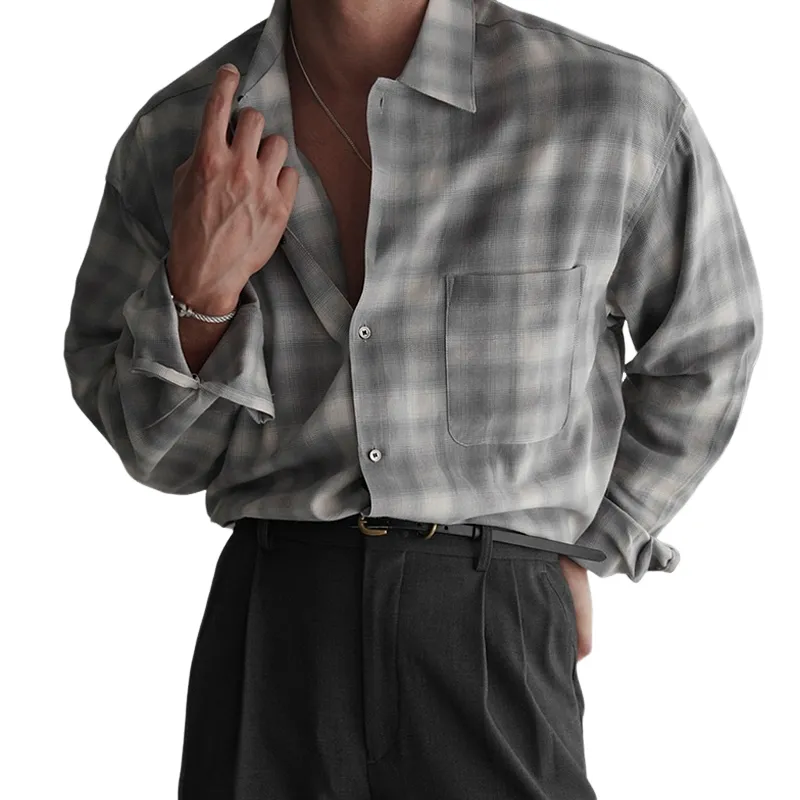 Men's Plaid Lapel Long Sleeve Chest Pocket Shirt MTA1744D3Z sold by Manly