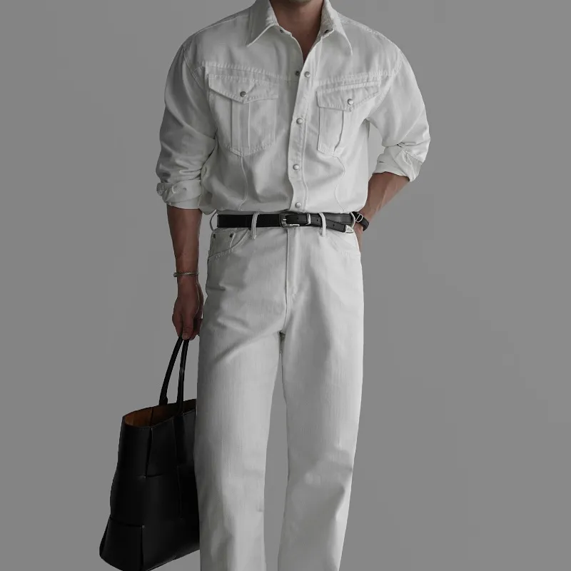 Men's Solid Color Lapel Long Sleeve Chest Pocket Shirt MTA1765D3Z sold by Manly product image thumbnail 3