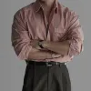 Men's Solid Color Washed Lapel Long Sleeve Chest Pocket Shirt MTA1773D6Z sold by Manly