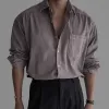 Men's Solid Color Washed Lapel Long Sleeve Chest Pocket Shirt MTA1773D6Z sold by Manly