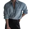Men's Solid Color Washed Lapel Long Sleeve Chest Pocket Shirt MTA1773D6Z sold by Manly