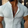 Men's Solid Striped Stand Collar Short Sleeve Shirt MTA1770D4Z sold by Manly