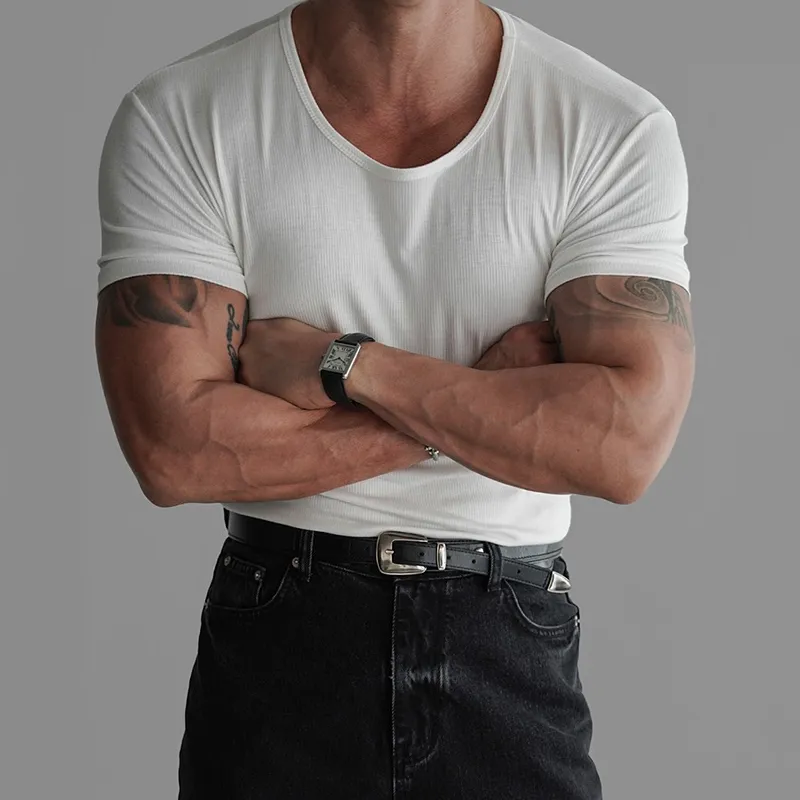 Men's Solid Round Neck Short Sleeve T-shirt MTA1702D5Z sold by Manly product image thumbnail 2