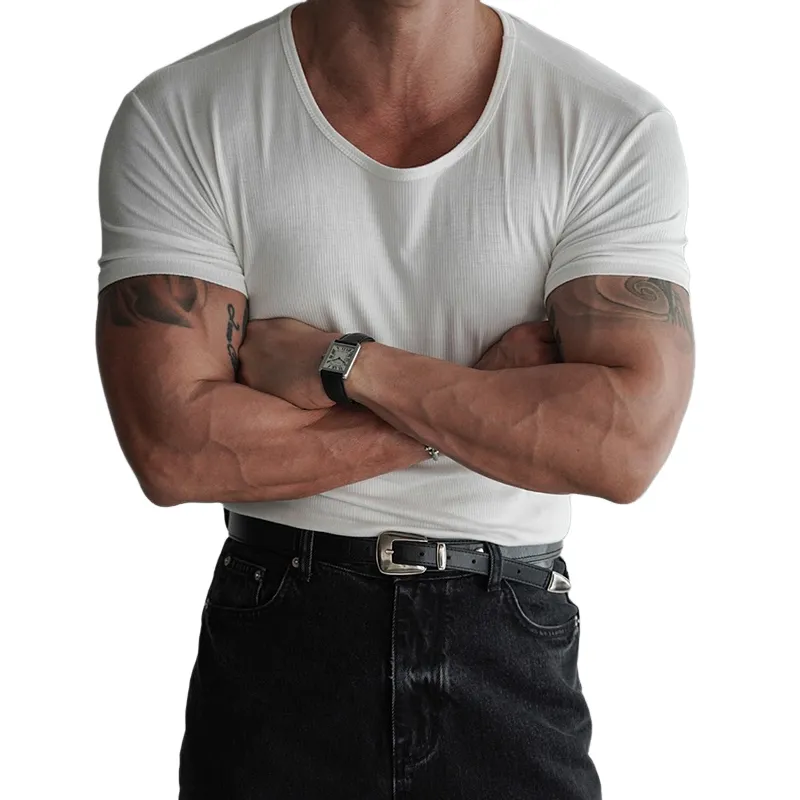 Men's Solid Round Neck Short Sleeve T-shirt MTA1702D5Z sold by Manly