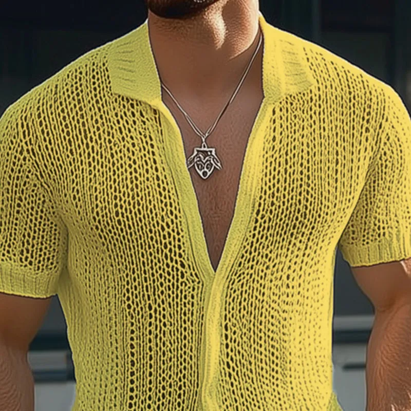Men's Summer Solid Color Breathable Mesh Short Sleeve Shirt MTA1708D1U sold by Manly product image thumbnail 4