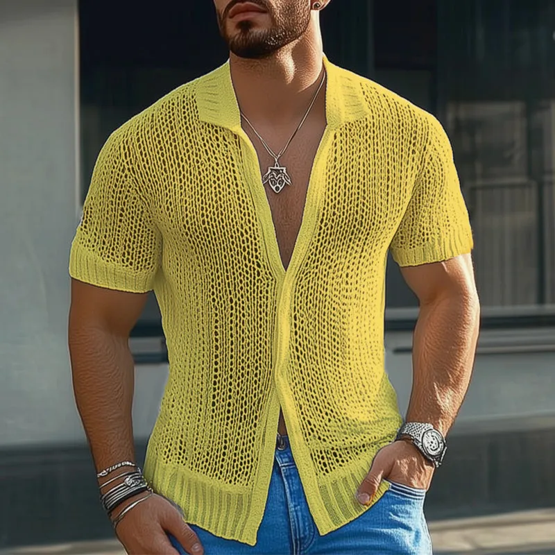 Men's Summer Solid Color Breathable Mesh Short Sleeve Shirt MTA1708D1U sold by Manly product image thumbnail 2