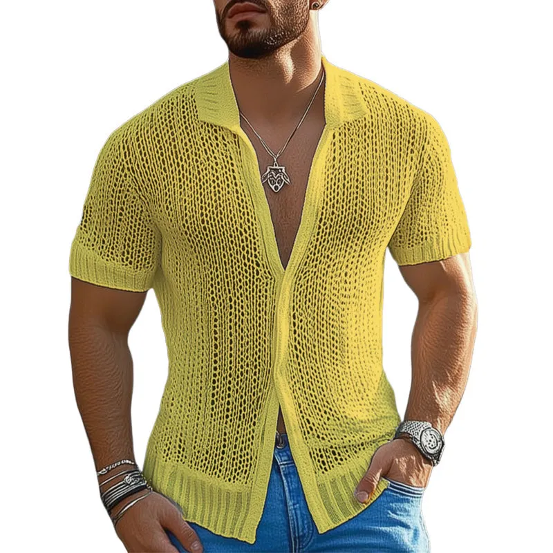 Men's Summer Solid Color Breathable Mesh Short Sleeve Shirt MTA1708D1U sold by Manly
