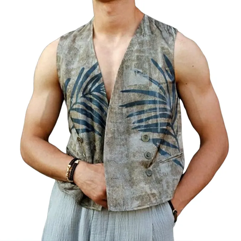 Men's Summer Retro Print Three-Button Vest MTA1747D2U sold by Manly