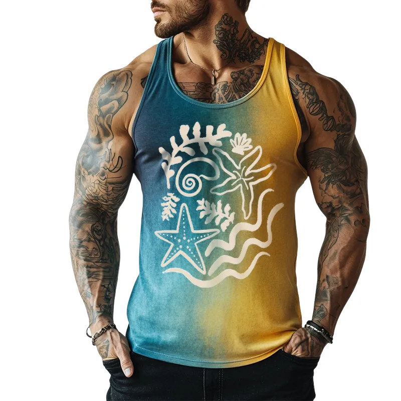 Men's Casual Ocean World Print Crew Neck Tank Top MTA1667D8TO sold by Manly