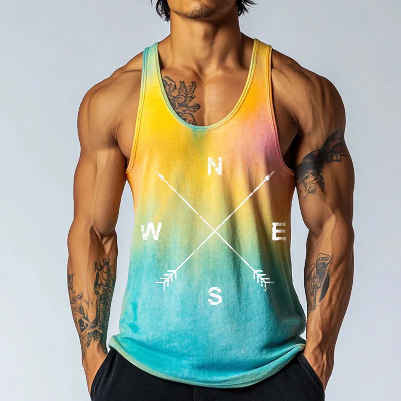 Men's Casual Compass Print Crew Neck Tank Top MTA1615D0TO sold by Manly product image thumbnail 2