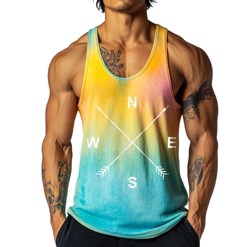 Men's Casual Compass Print Crew Neck Tank Top MTA1615D0TO sold by Manly