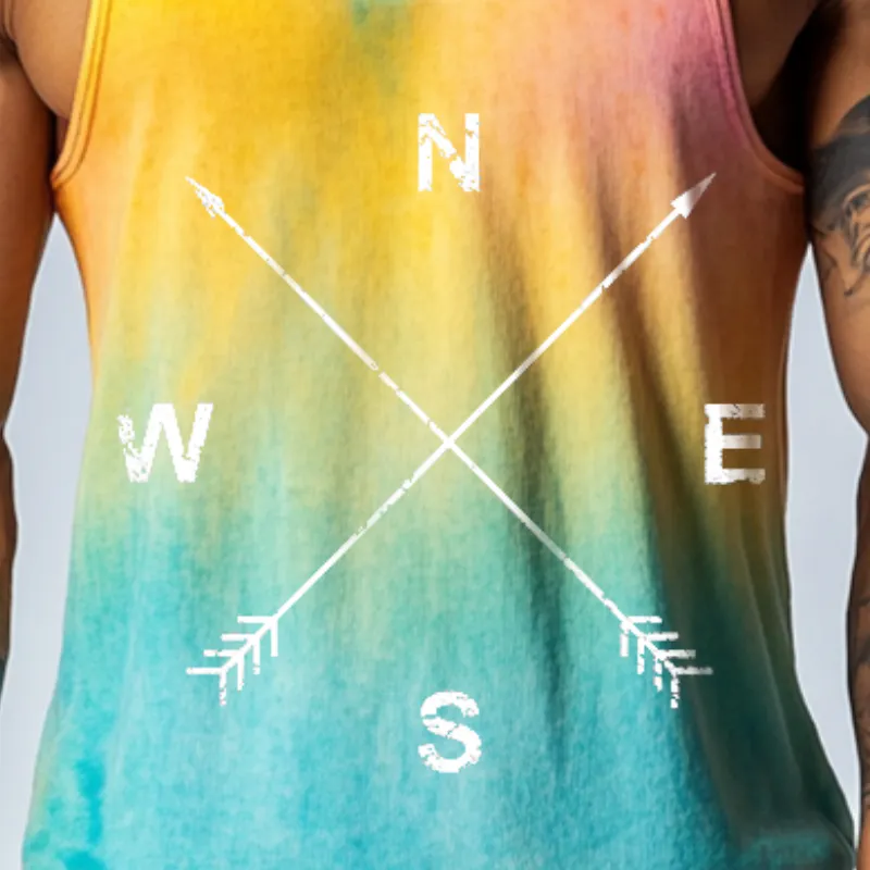 Men's Casual Compass Print Crew Neck Tank Top MTA1615D0TO sold by Manly product image thumbnail 3