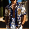 Men's Retro Luxury Palace Style Printed Satin Lapel Short Sleeve Shirt MTA1655D3TO sold by Manly