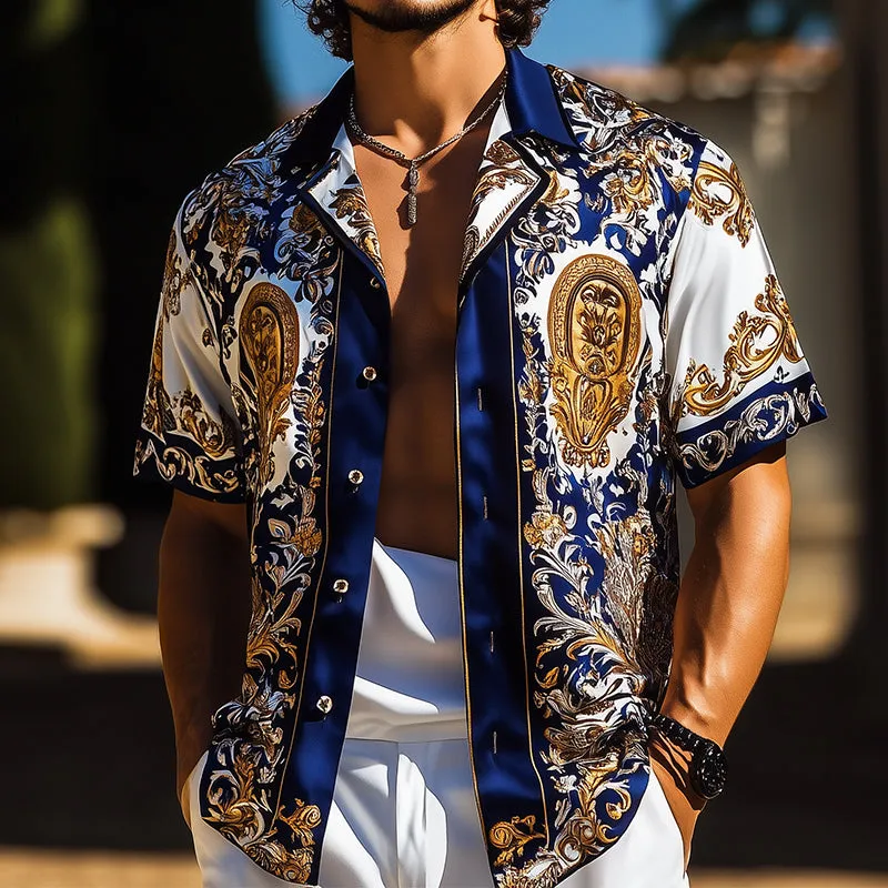 Men's Retro Luxury Palace Style Printed Satin Lapel Short Sleeve Shirt MTA1655D3TO sold by Manly product image thumbnail 2