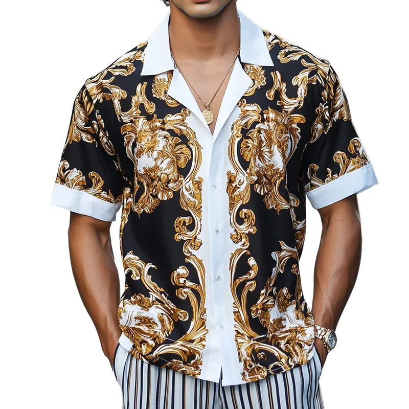 Men's Retro Luxury Palace Style Printed Lapel Short Sleeve Shirt MTA1623D4TO sold by Manly