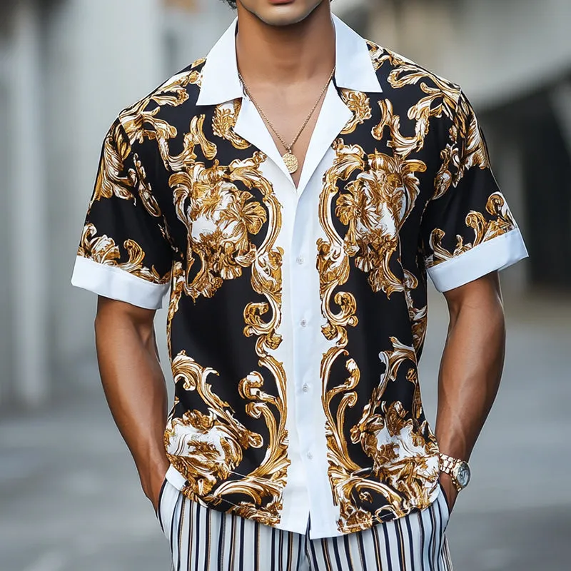 Men's Retro Luxury Palace Style Printed Lapel Short Sleeve Shirt MTA1623D4TO sold by Manly product image thumbnail 2